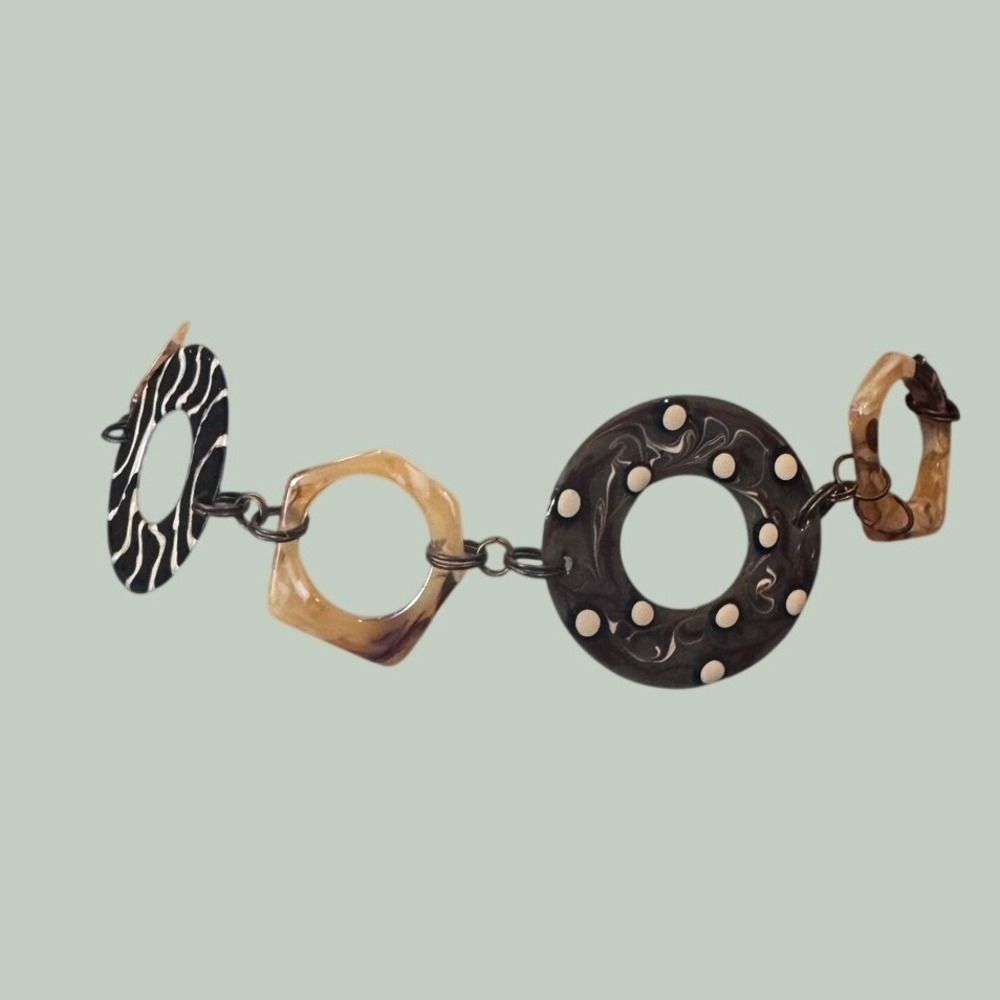 Geometric Resin Link Chain Belt OS Brown Marbled Zebra Print Accent